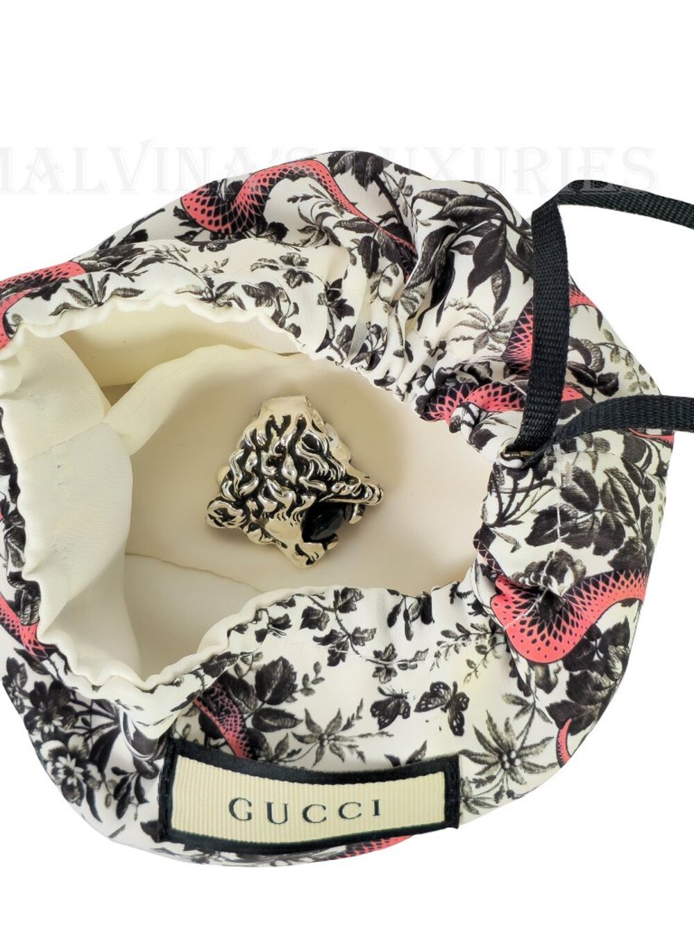 GUCCI RING LION HEAD GEM EMBELLISHED AGED METAL BAND UNISEX sz 8 US 4 1/2 - Picture 15 of 16